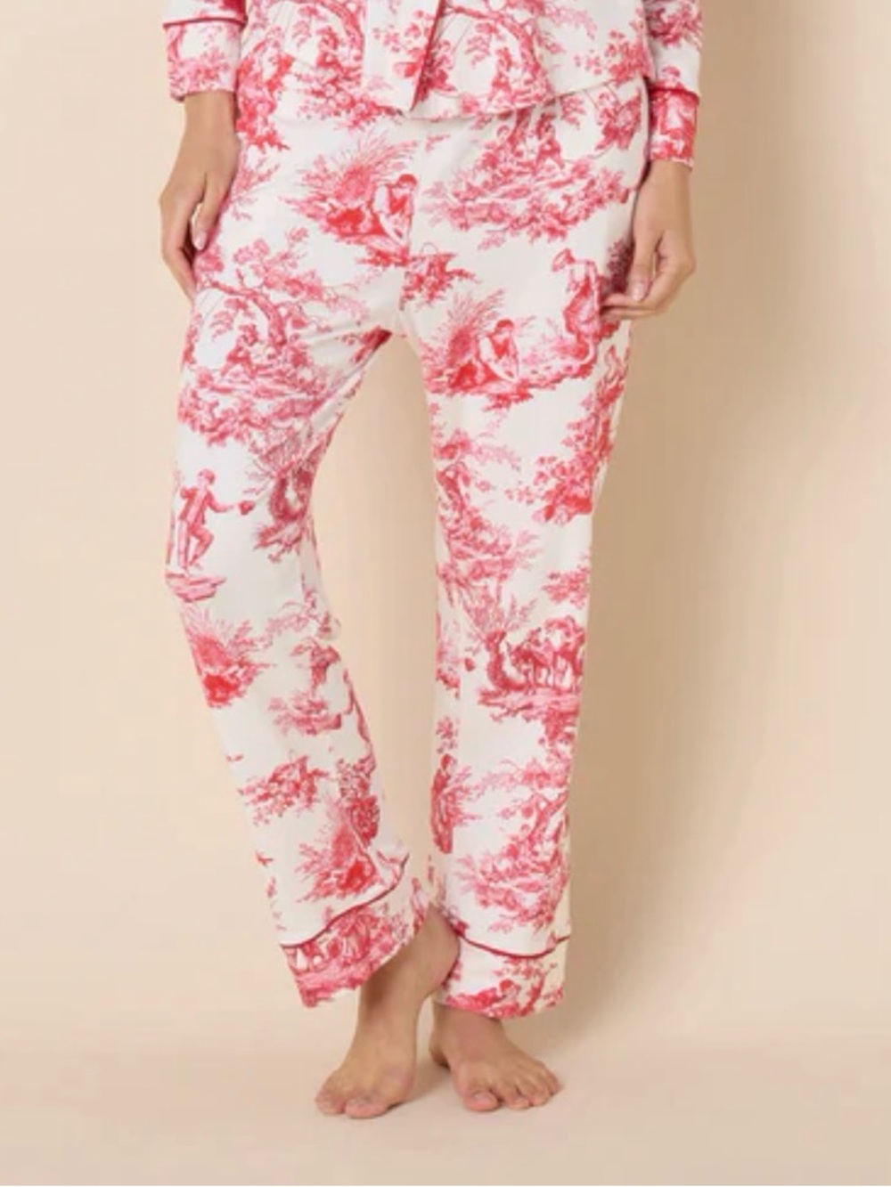 The Cat’s Pajamas Toile ‘Idle Hours’ Pants Medium Pima Cotton Knit Red & White